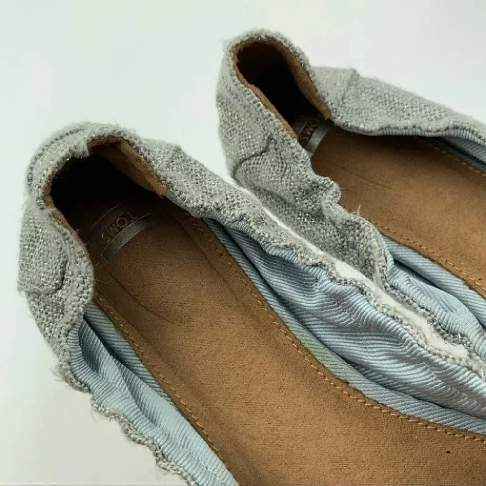 Toms flats sz 8 38.5 blue silver metallic ballet
